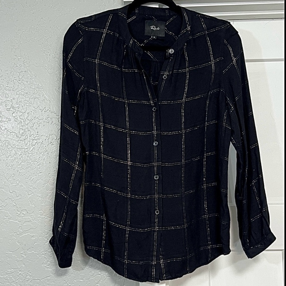 RAILS BUTTON UP BLOUSE ELOISE BLACK & GOLD TENCEL XS